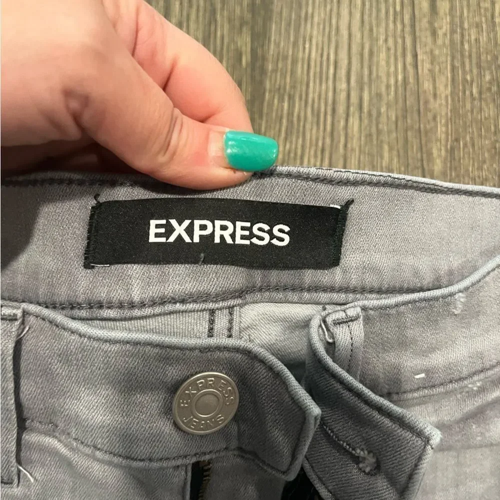 Express Ankle Legging Jeans Mid-Rise Distressed Stretch Denim Raw Hem Grey 4L
